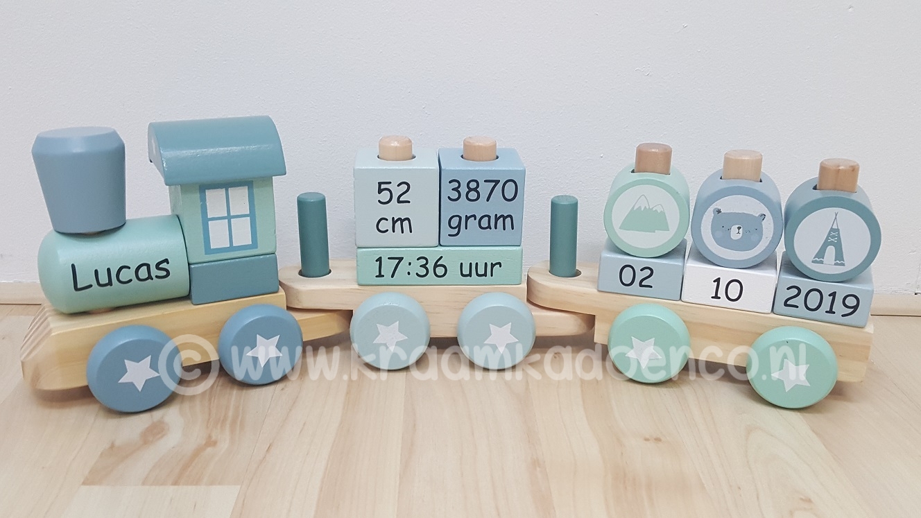 Little Dutch houten trein blauw+ geboortegegevensKraamkado &amp; Co